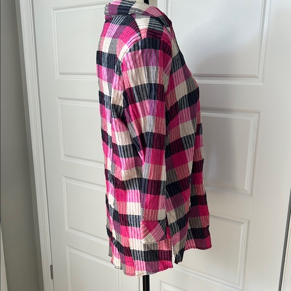 Allison Daley Pink and Black Plaid Relaxed Textured Button Down Shirt L/XL - Picture 5 of 7